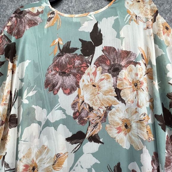 Band Of Gypsies Kimono Womens S Sage Gold Floral Open Front Duster Boho Festival - Picture 5 of 13